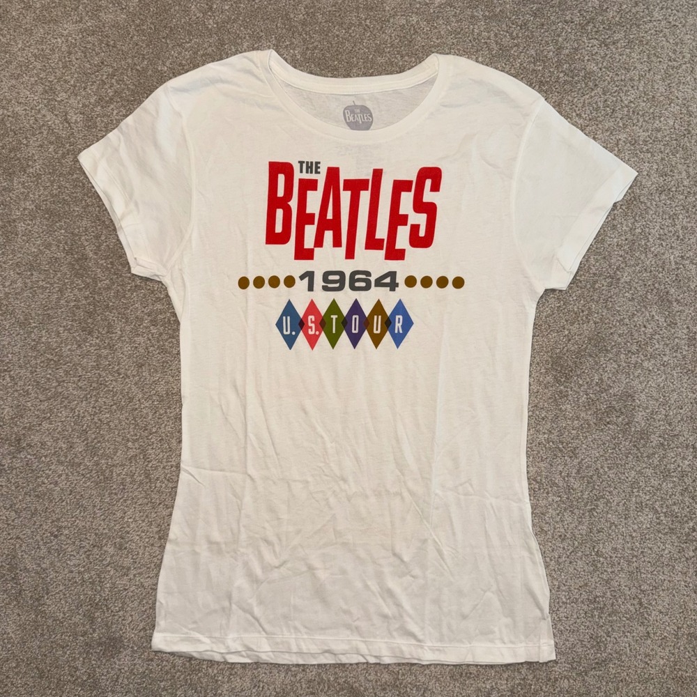 The Beatles Graphic T-Shirt Womens 2X White 1964 US Tour Band Tee Cotton